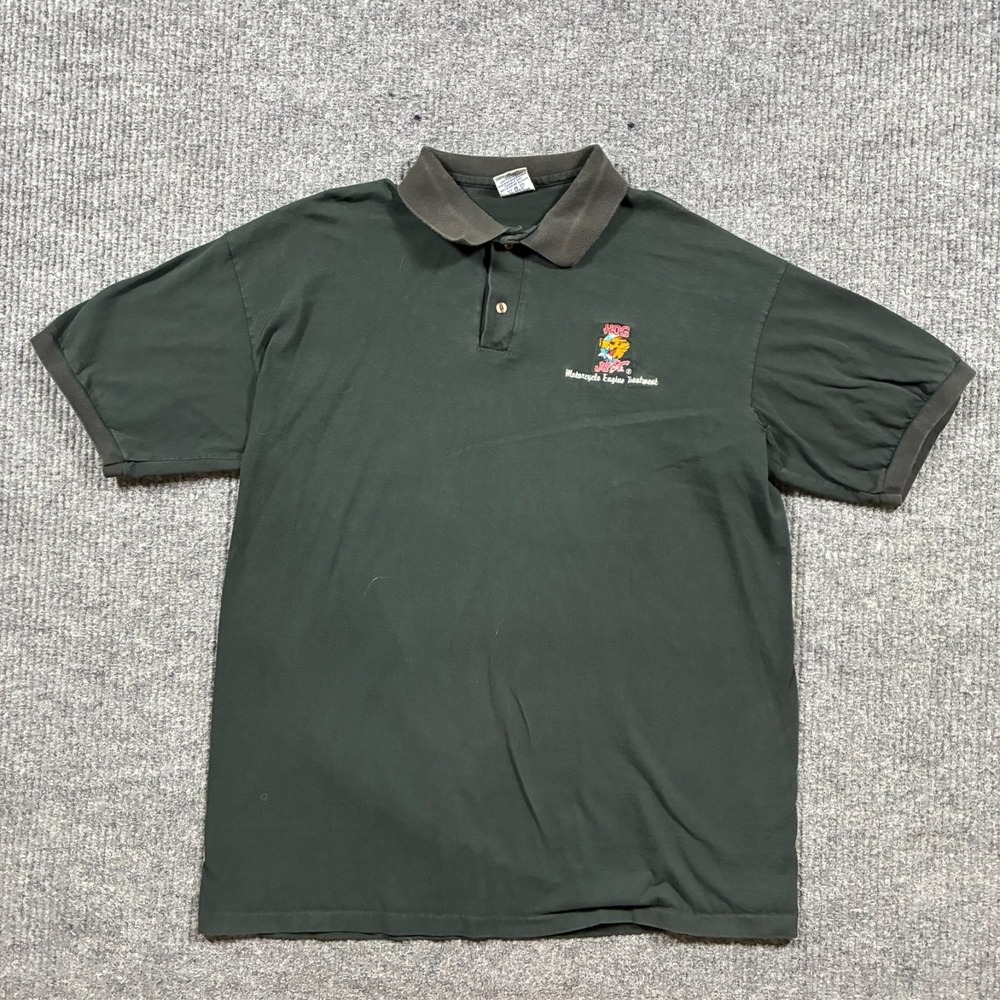 Vintage Anvil USA Polo Shirt 2XL HOG Juice Motorcycle‎ Graphic Green